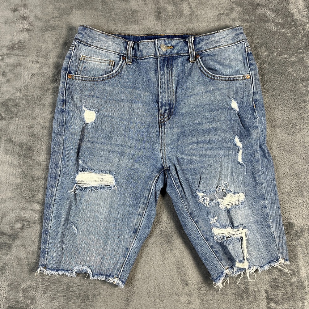 Wild Fable Bermuda Shorts Womens 8 Blue Whisker Denim Cotton Distressed Raw Hem